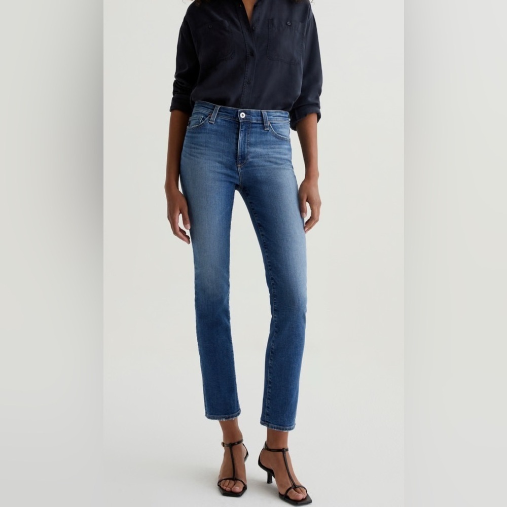 AG Adriano Goldschmied Mari High-Rise Slim Straight Jeans Oceanside Blue 32R